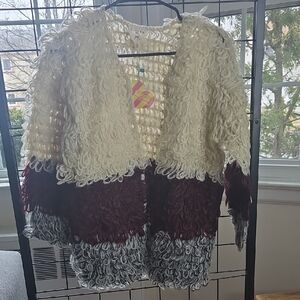 Hayden Los Angeles - Cream, Burgundy, and Gray Textured Cardigan